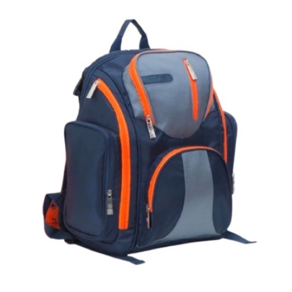 J is for Jeep Navy Blue & Orange Multipocket Diaper Bag Backpack